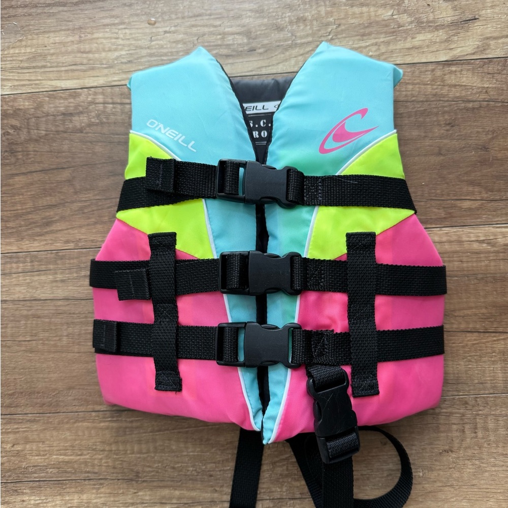 O'Neill Kids Life Vest - Aqua, Lime, and Pink